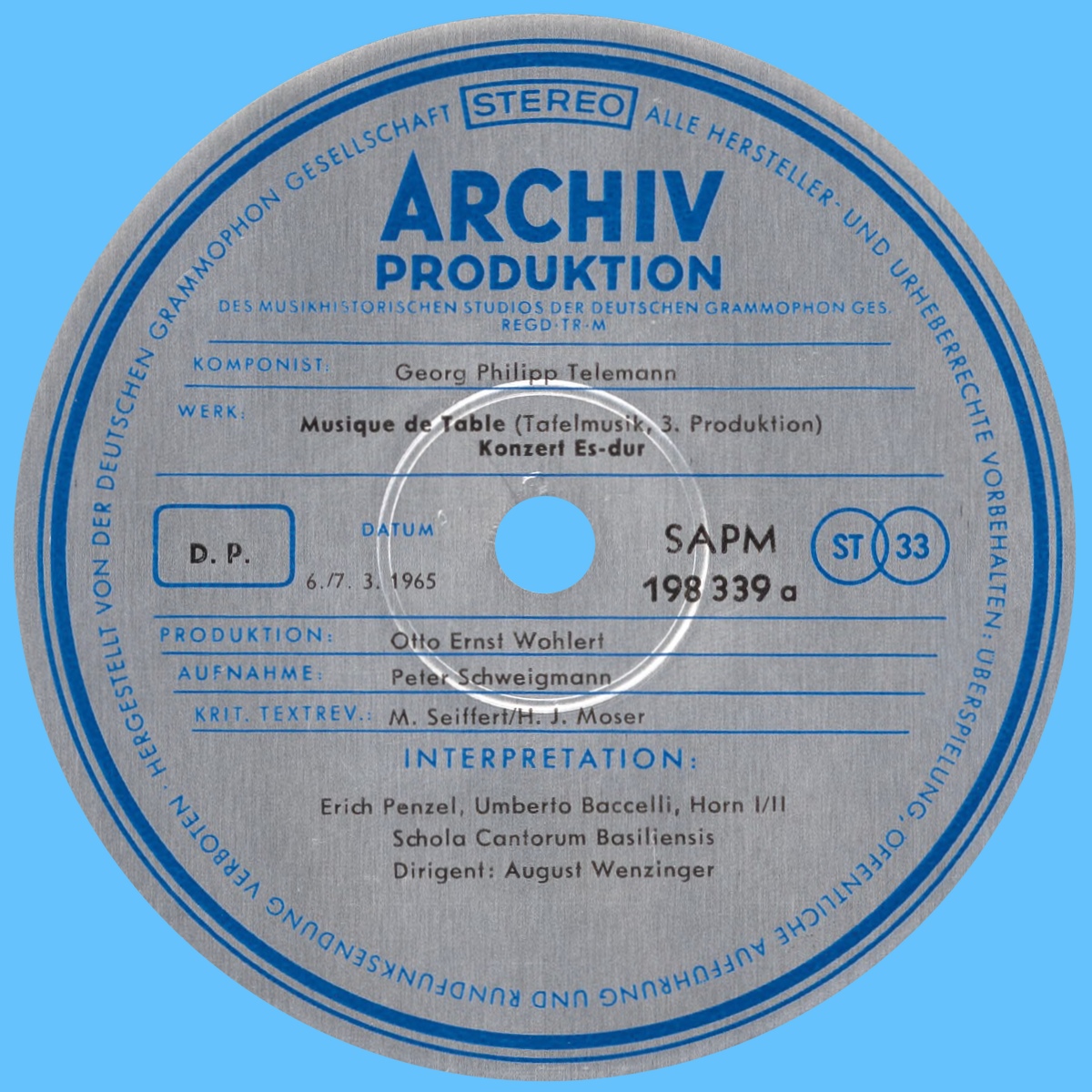 Étiquette recto du second disque de l'album Archiv Produktion SAPM 198338/39