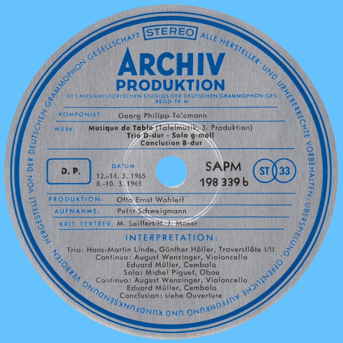 Étiquette verso du second disque de l'album Archiv Produktion SAPM 198338/39