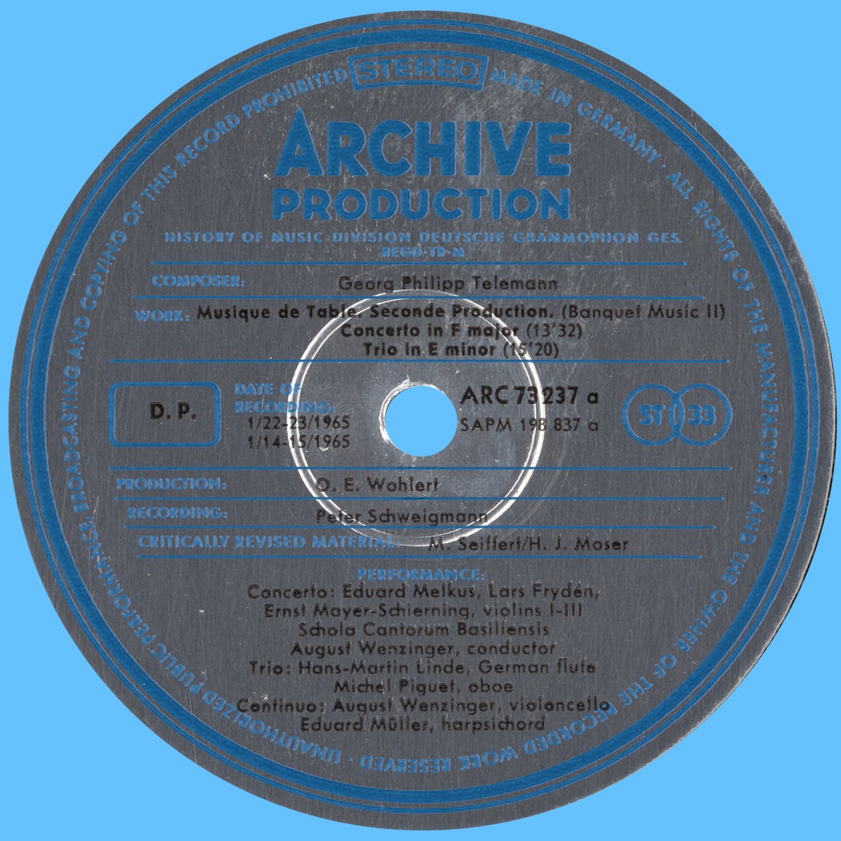 Étiquette recto du second disque de l'album Archiv Produktion SAPM 198836-37