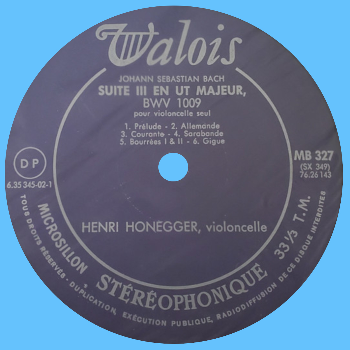 Étiquette recto du disque Valois MB 327