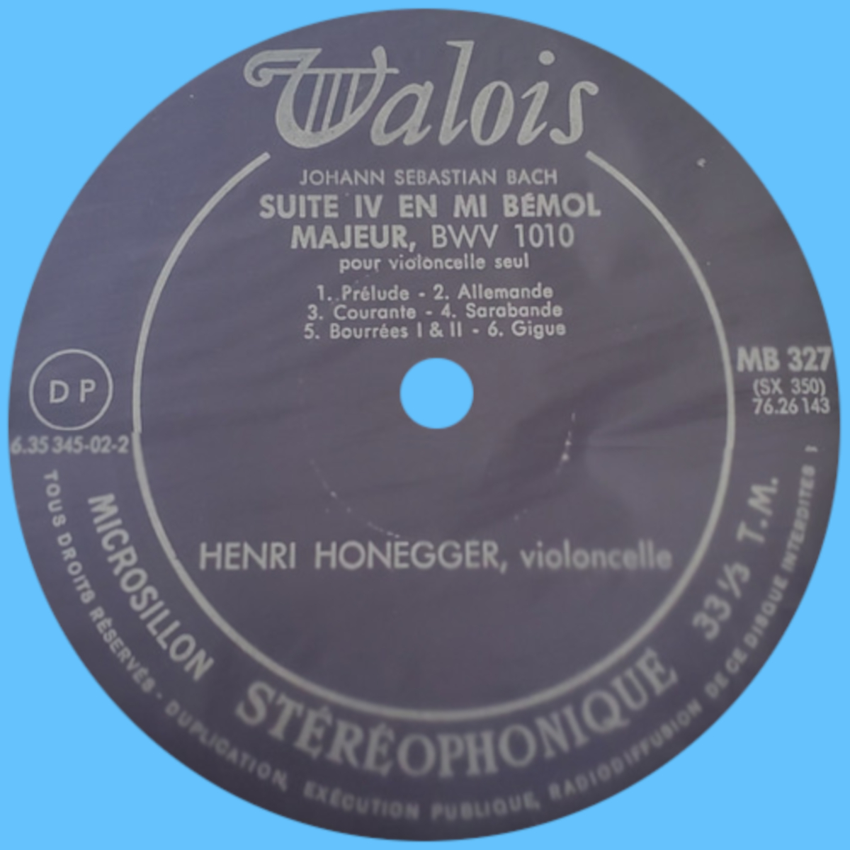 Étiquette verso du disque Valois MB 327