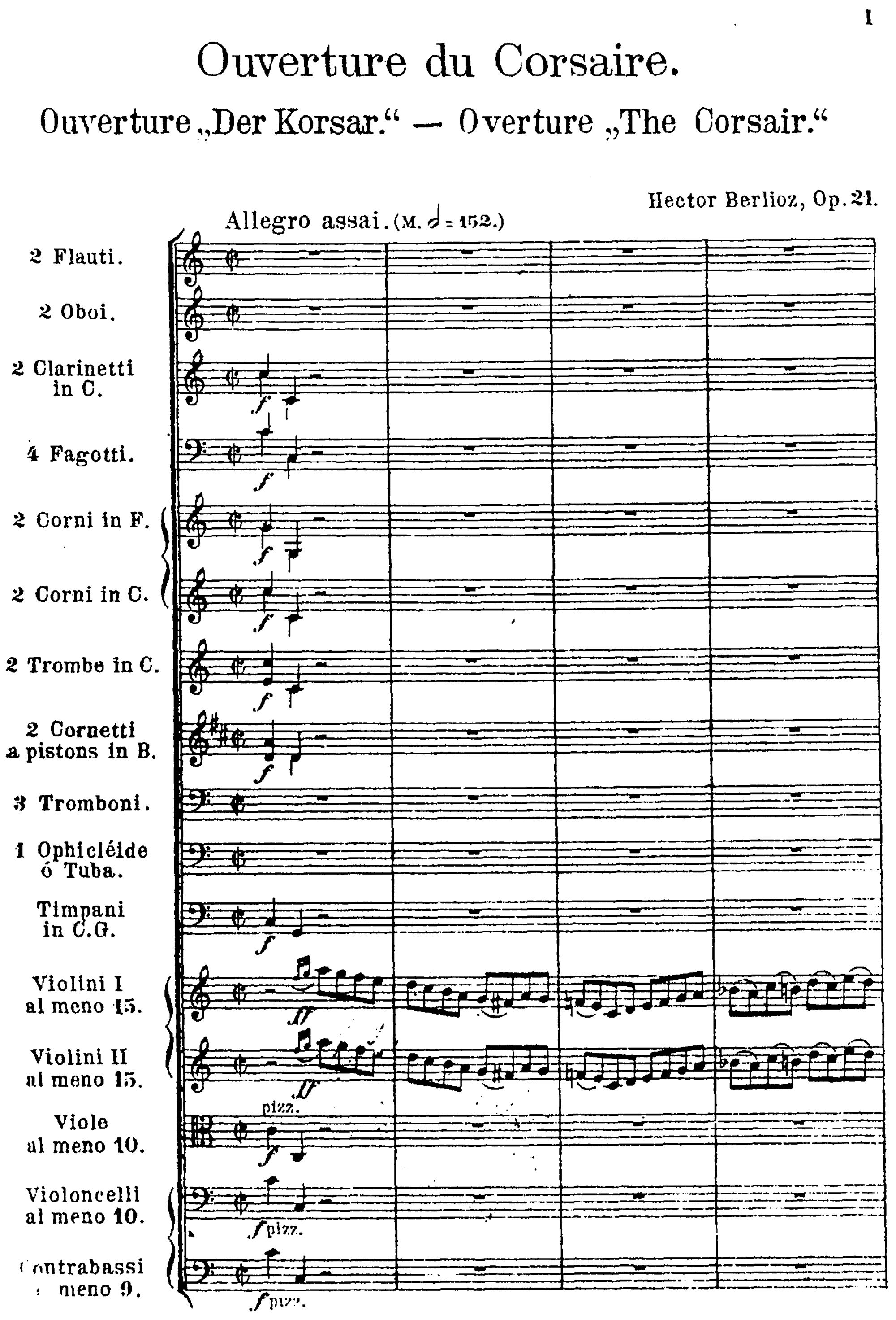 1ère page de la partition du Corsaire, édition de Leipzig, Ernst Eulenburg, ca.1899, Plate E.E. 3721