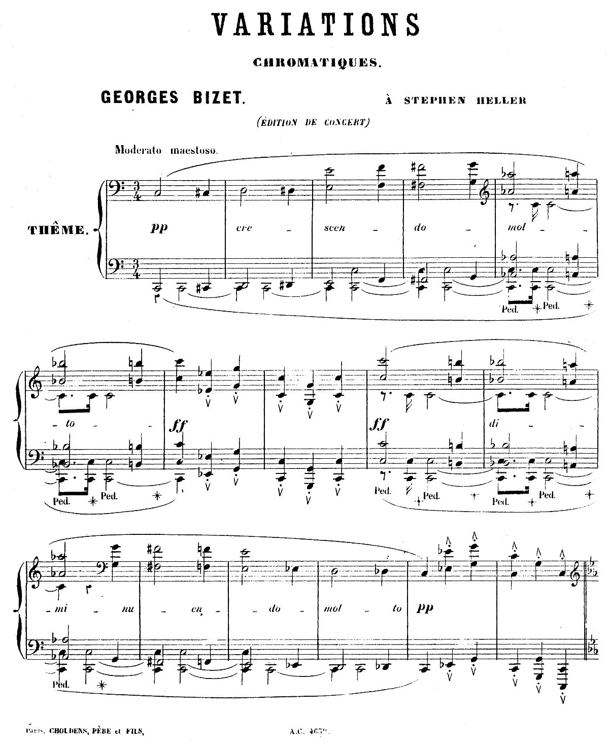 Georges Bizet, Variations Chromatiques, Première page de la partition Ed. Paris: Choudens Fils, n.d. Plate A.C. 4639, IMSLP, cliquer pour une vue agrandie
