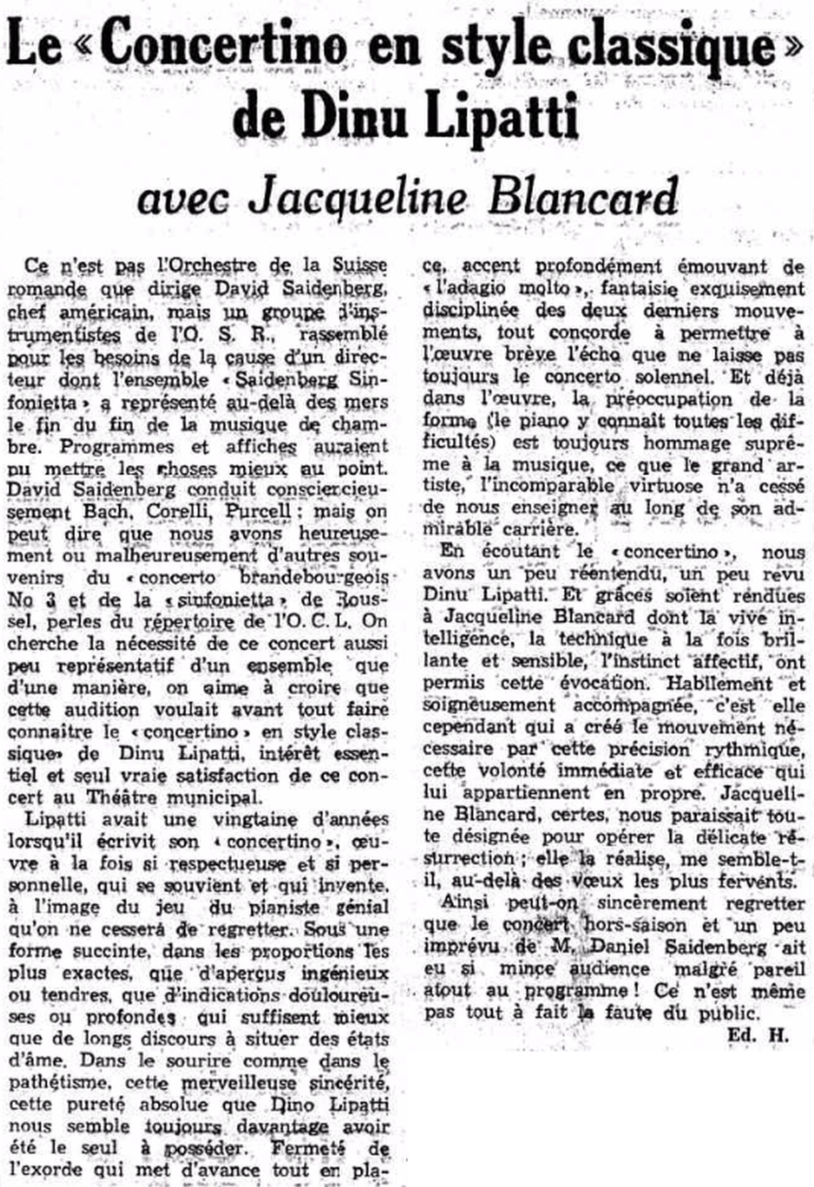 Jacqueline BLANCARD, Extrait de presse, cliquer pour une vue agrandie