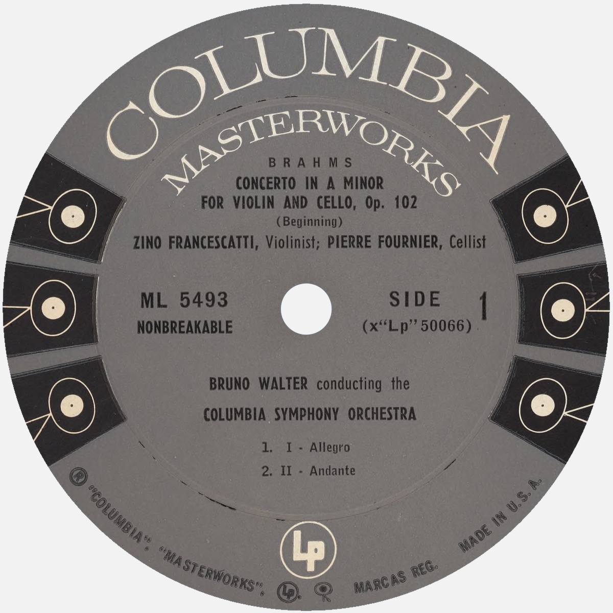 Étiquette recto du disque Columbia Masterworks ML 5493