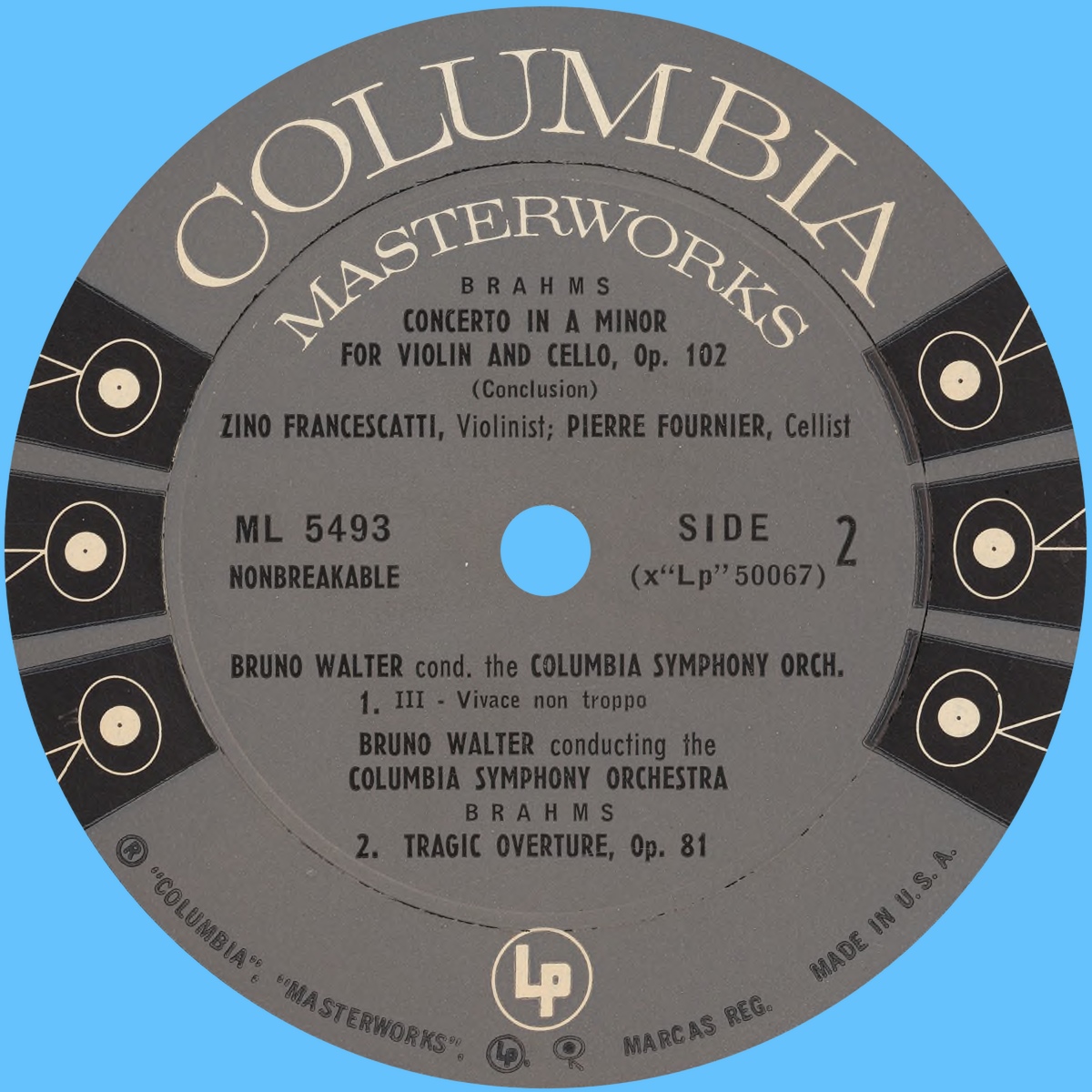 Étiquette verso du disque Columbia Masterworks ML 5493