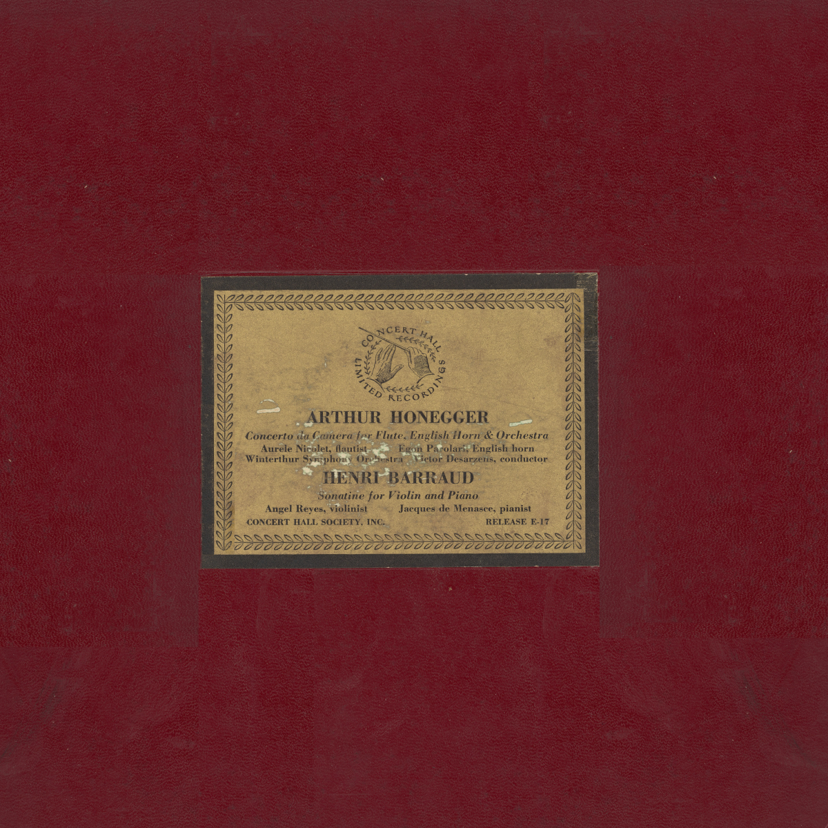 Recto de la pochette du disque Concert Hall Release CH E-17
