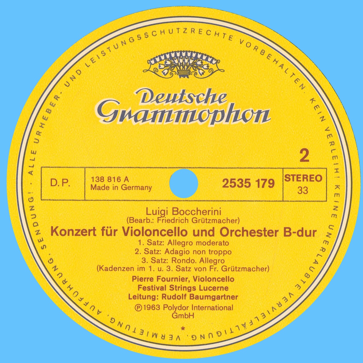 Étiquette verso du disque Deutsche Grammophon 2535 179