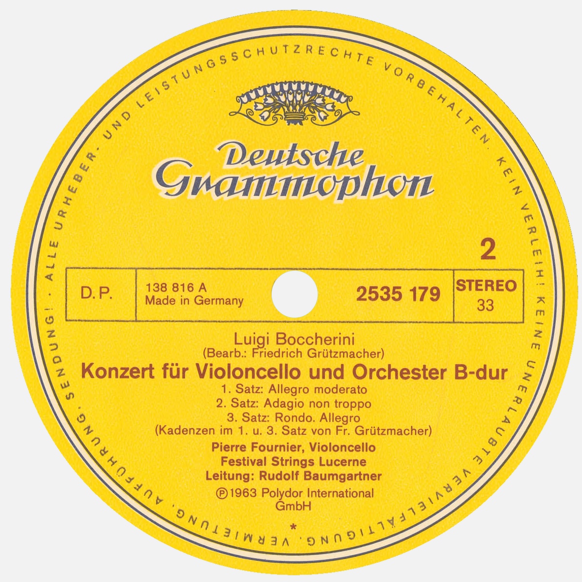 Étiquette verso du disque Deutsche Grammophon 2535 179