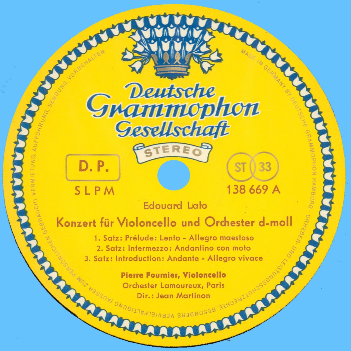 Étiquette recto du disque Deutsche Grammophon SLPM 138669