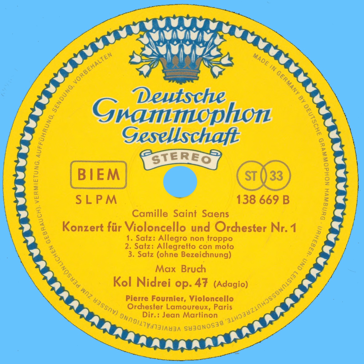 Étiquette verso du disque Deutsche Grammophon SLPM 138669