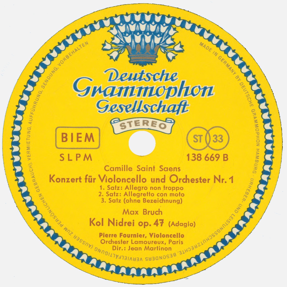 Étiquette verso du disque Deutsche Grammophon SLPM 138669