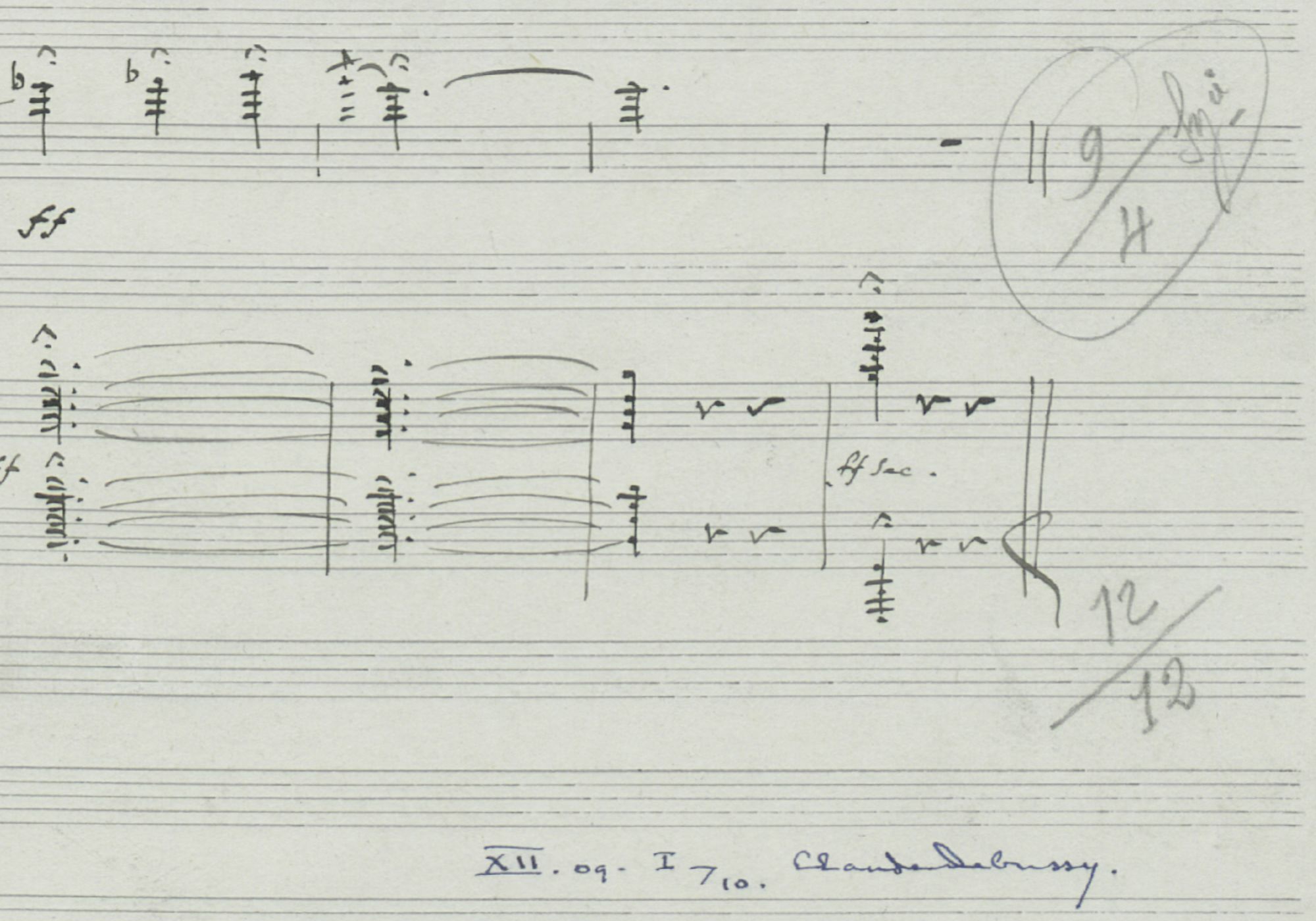 Claude Debussy, Rhapsodie pour clarinette et piano, datation et signature de l'oeuvre, cliquer pour une vue agrandie