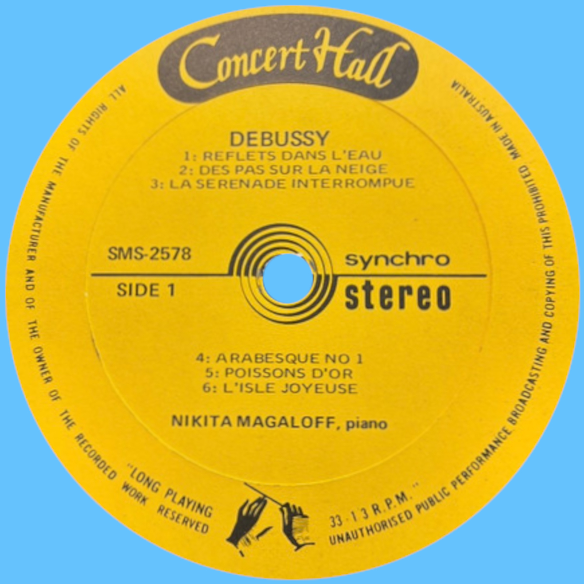 Étiquette recto du disque Concert Hall, Musical Masterpiece Society, SMS 2578