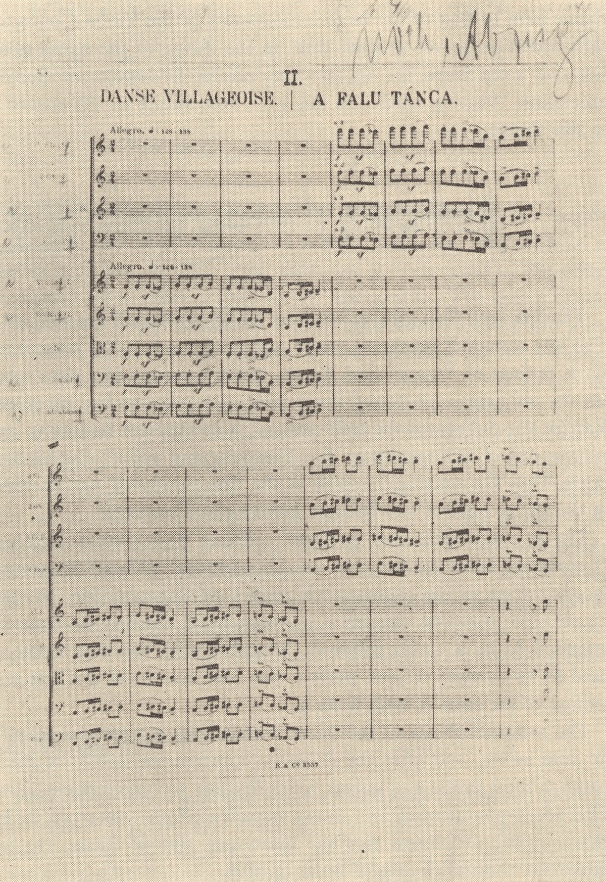 Début de la 2e image, Épreuve de la 1ère édition de 1912 avec les corrections de Bartók, publié dans l'album Hungaroton SLPX 1302