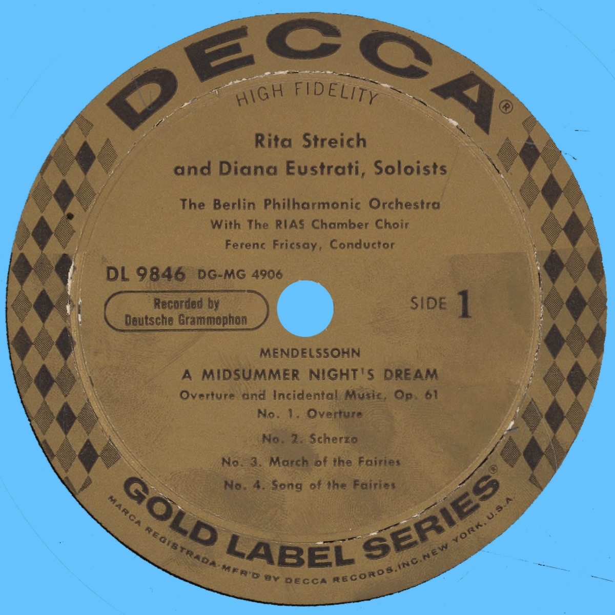 Étiquette recto du disque Decca DL 9846
