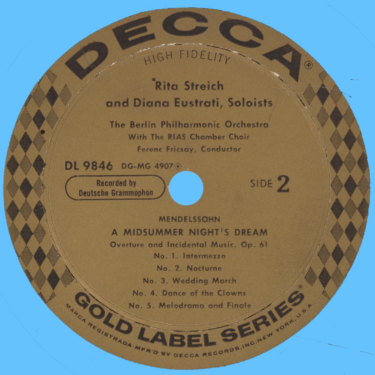 Étiquette verso du disque Decca DL 9846