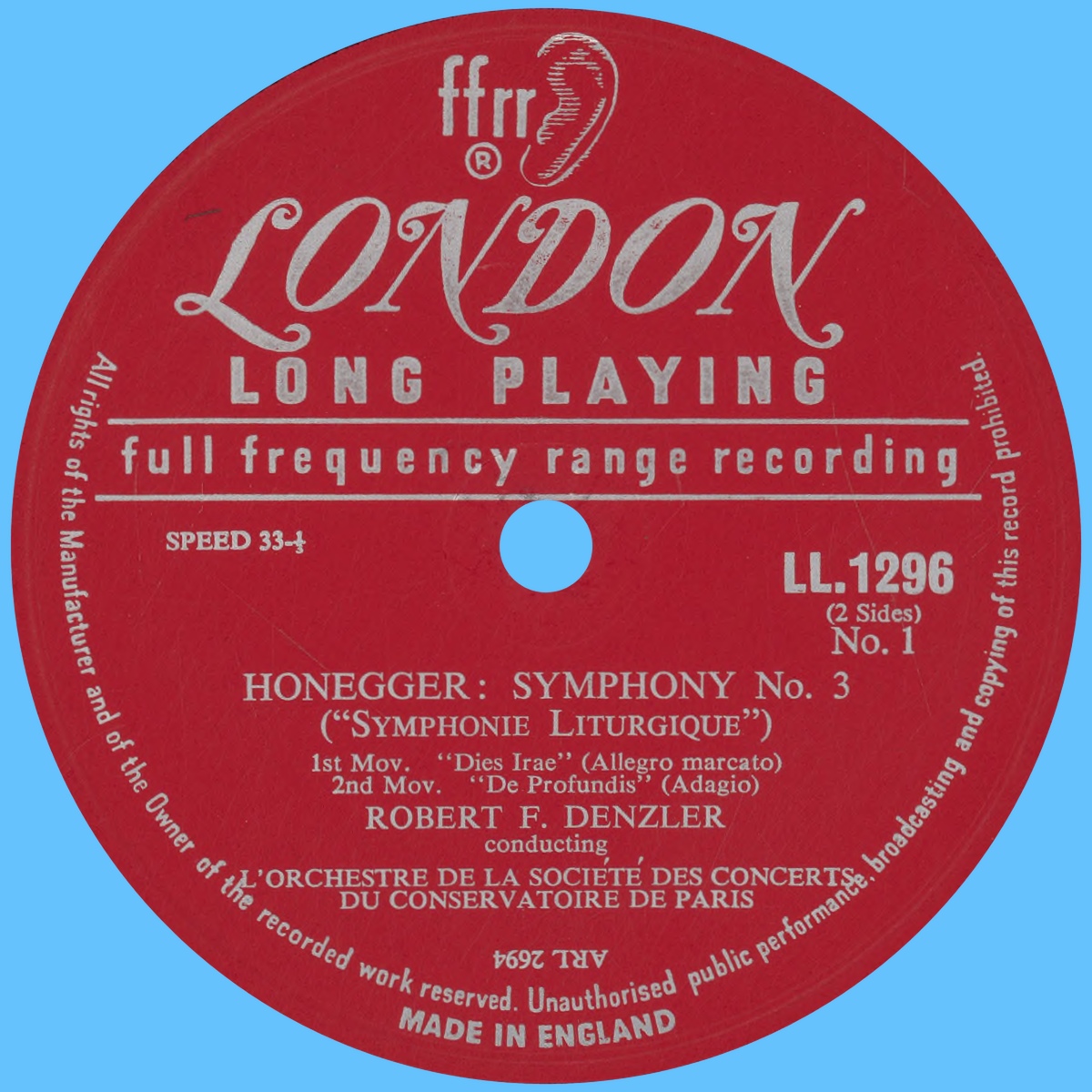 Étiquette recto du disque Decca LONDON LL 1296