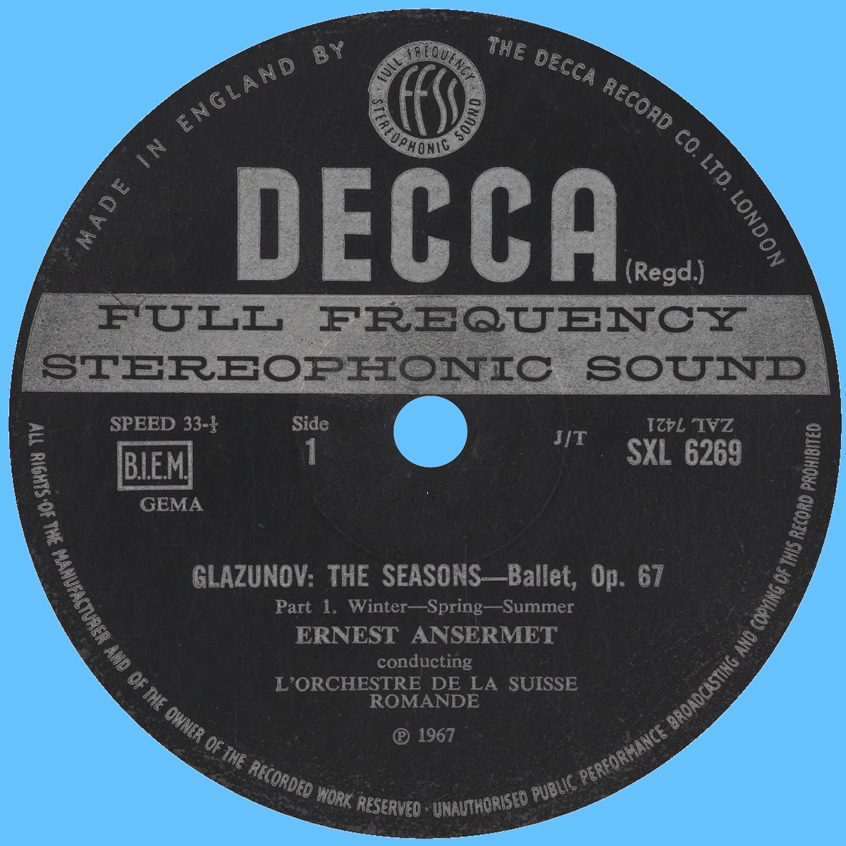 Étiquette recto du disque Decca SXL 6269