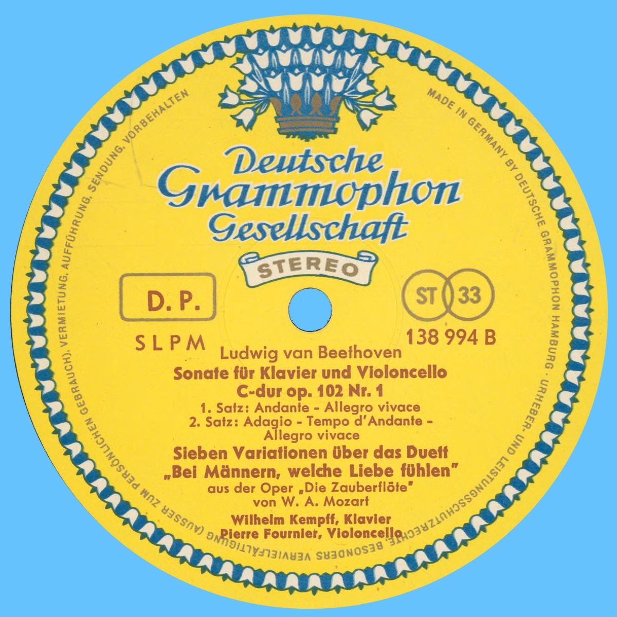 Étiquette verso du disque Deutsche Grammophon 138-994
