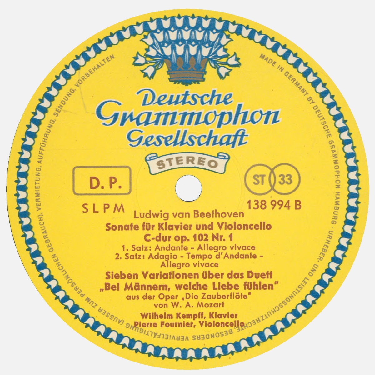 Étiquette verso du disque Deutsche Grammophon 138-994