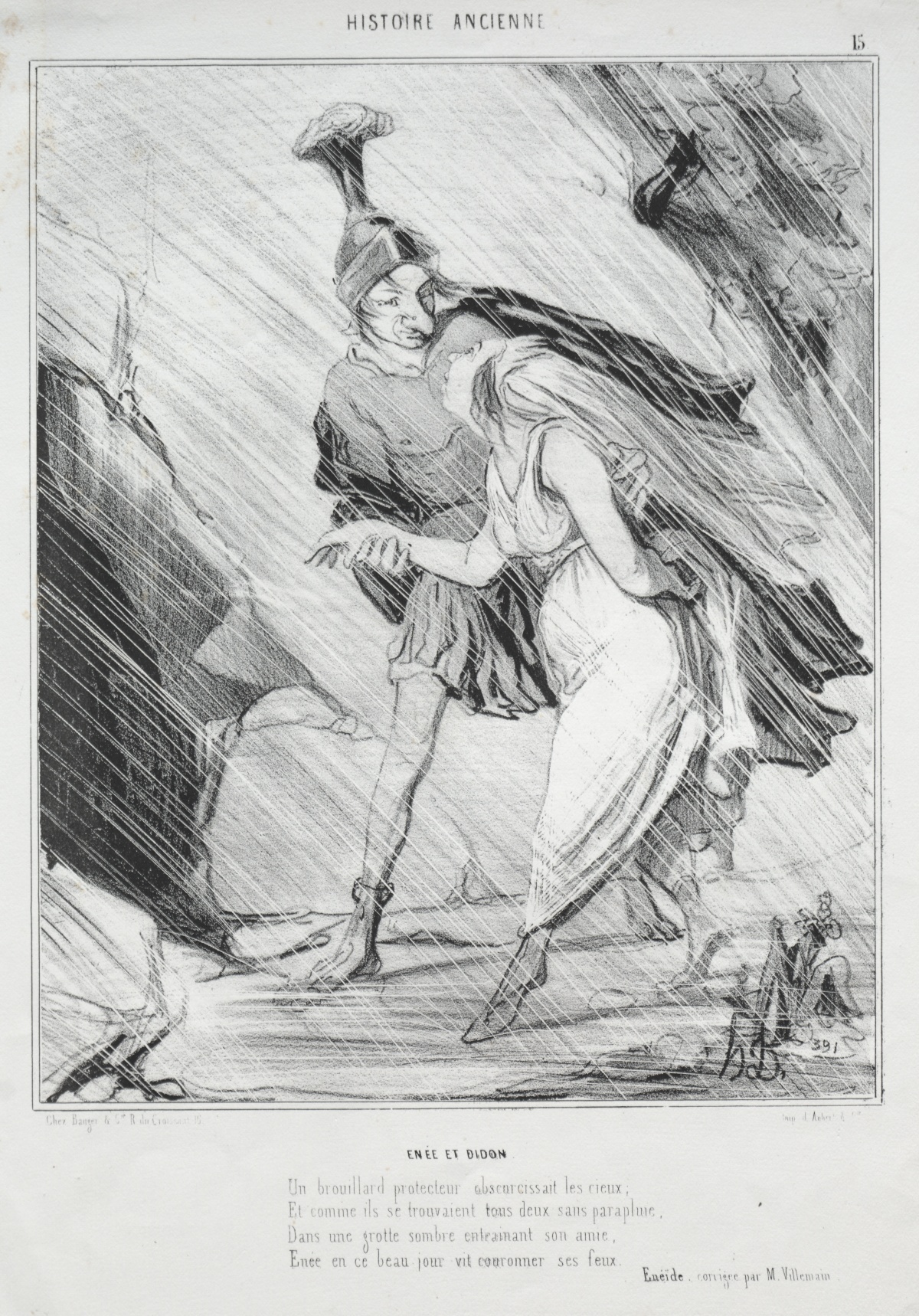 Didon et Énée d'Honoré DAUMIER, lithographie sur papier publiée le 3 juillet 1842 dans le “Charivari”