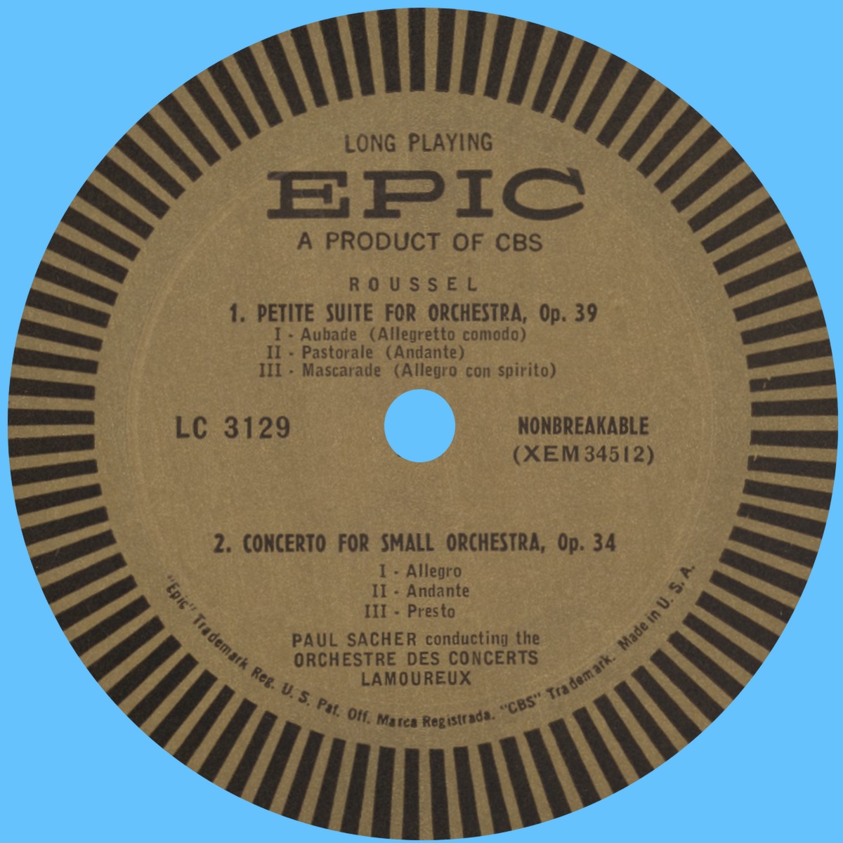 Étiquette recto du disque EPIC LC 3129
