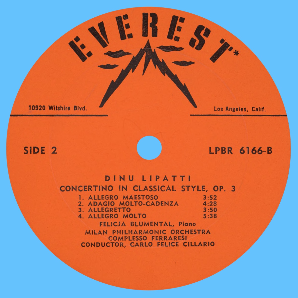 Étiquette verso du disque Everest LPBR 6166