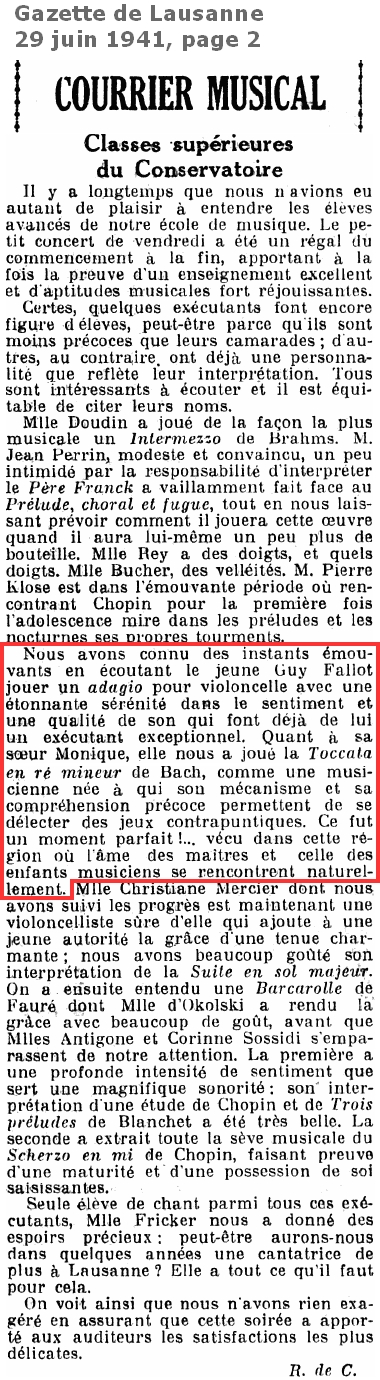 Gazette de Lausanne 29.06.1941, clicquer pour une vue agrandie