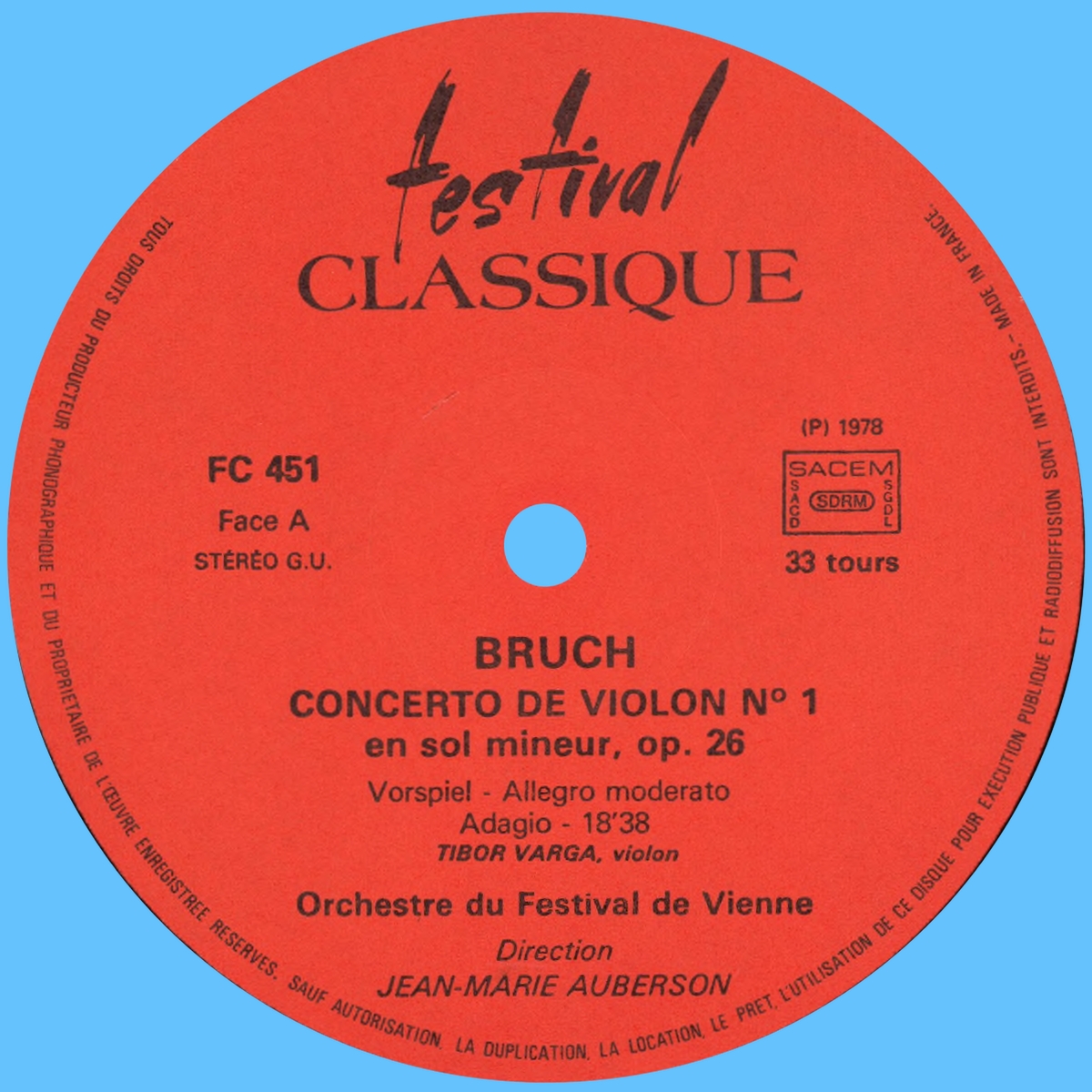 Étiquette recto du disque Festival classique FC 451