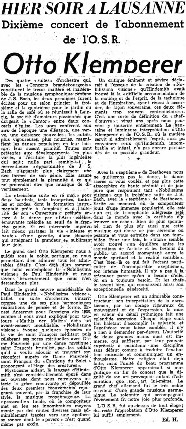 Compte-rendu de Ed.S. publié dans la Gazette de Lausanne du 05 mars 1957, page 7, clicquer pour une vue agrandie