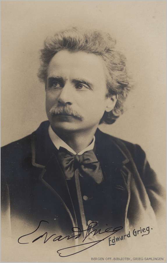 Portrait of Edvard Grieg, looking left, Elliott & Fry: Joseph John Elliott (1835–1903) and Clarence Edmund Fry (1840–1897). Carte de visite with signature: the portrait was published in The Leisure Hour (1889). An engraving of it was made by T. Johnson and published in The Century (1894). Immediate image source: Bergen Off. Bibliotek: Griegsamlingen, image #0241950, Edvard Grieg, portrett, ca 1876