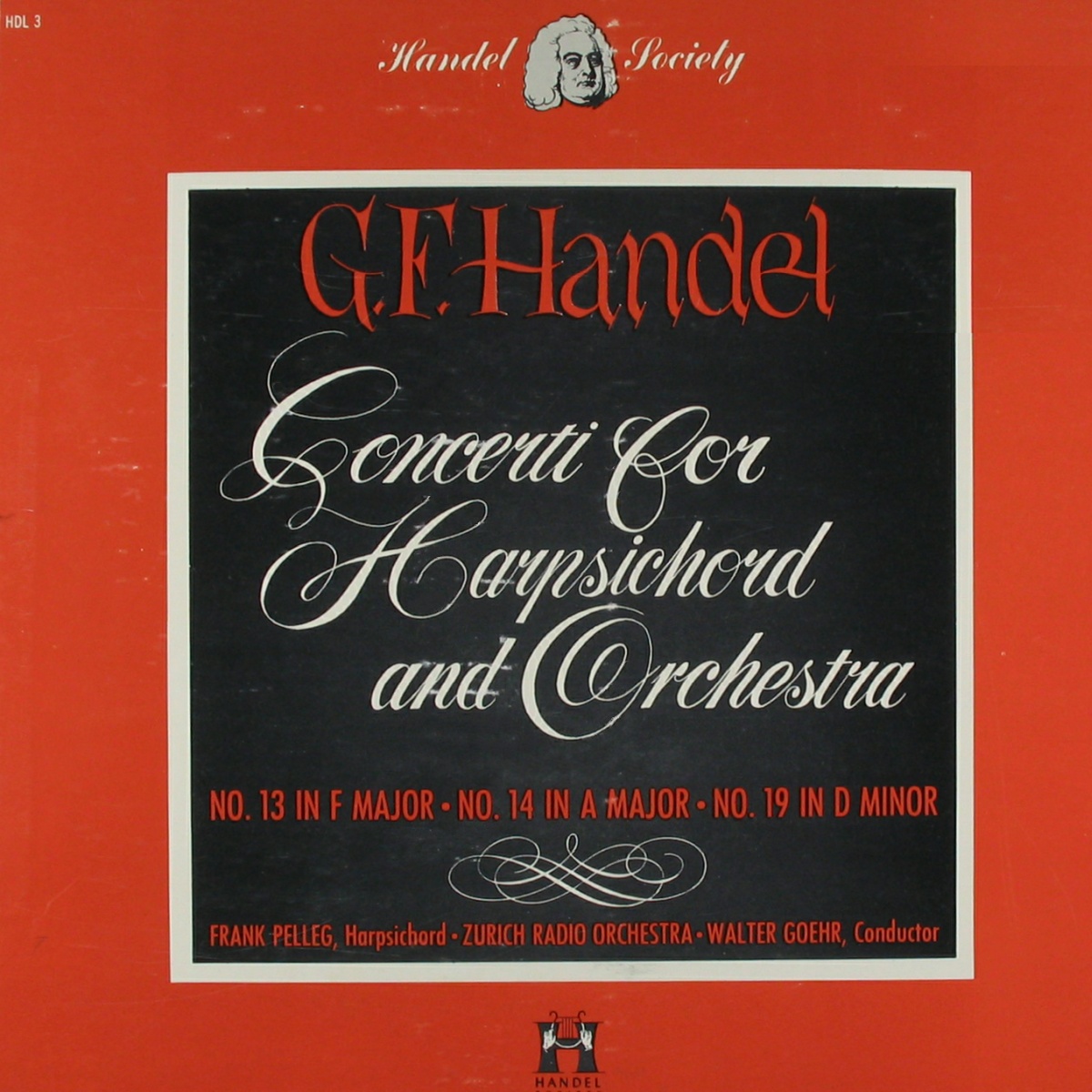 Recto de la pochette du disque Handel Society HDL 3