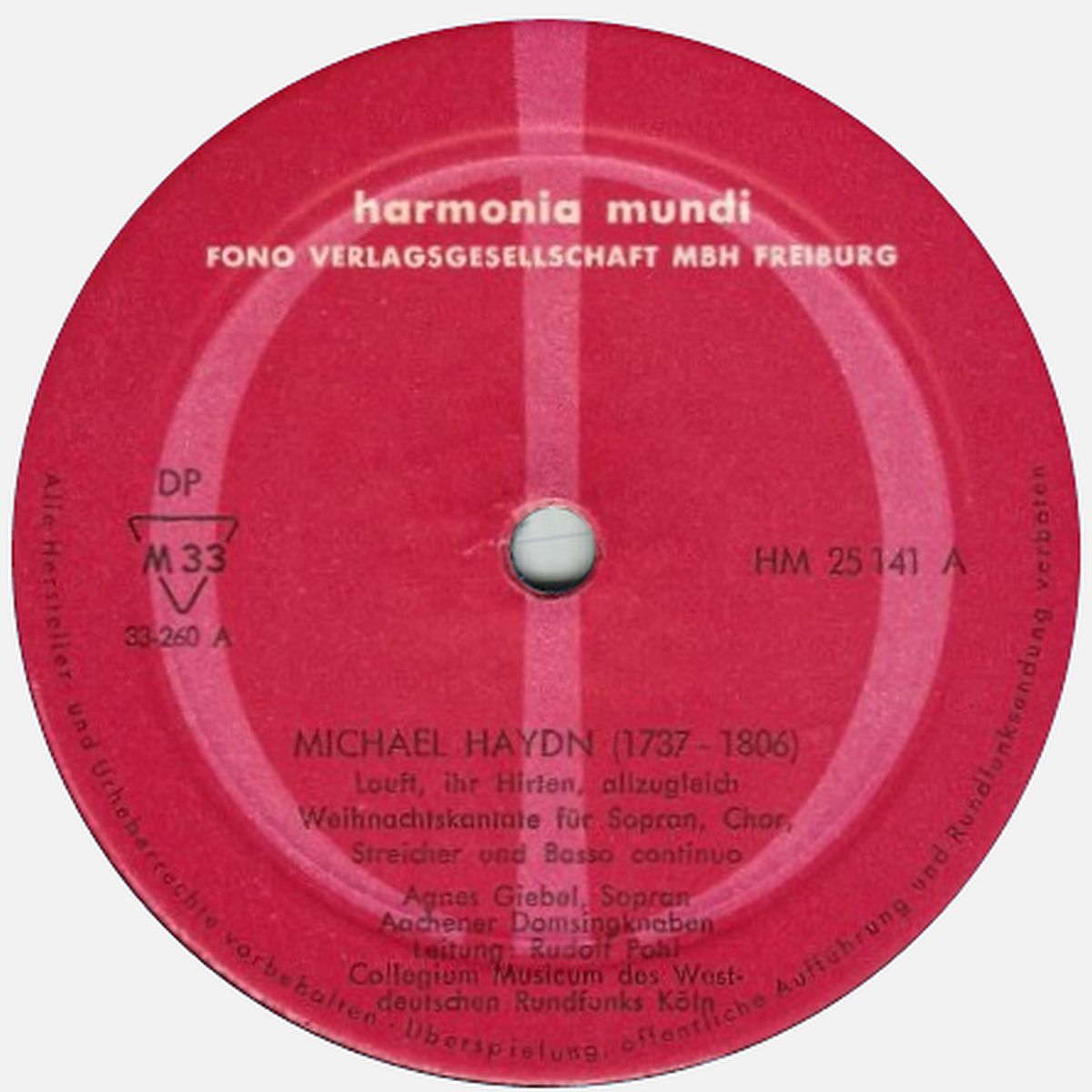 Étiquette du disque Harmonia Mundi HM 25 141, cliquer pour une vue agrandie