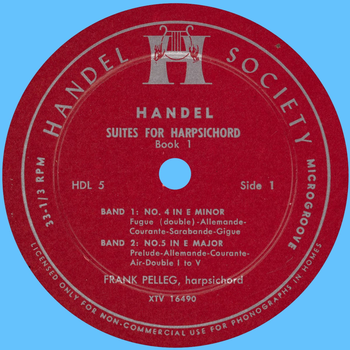 Étiquette recto du disque Handel Society HDL 5