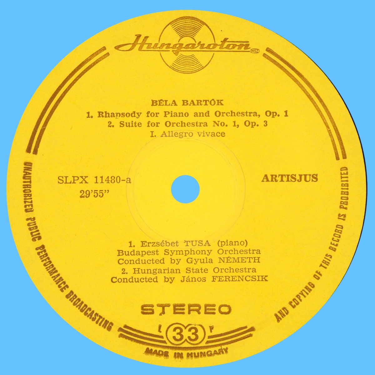 Étiquette recto du disque Hungaroton SLPX 11480