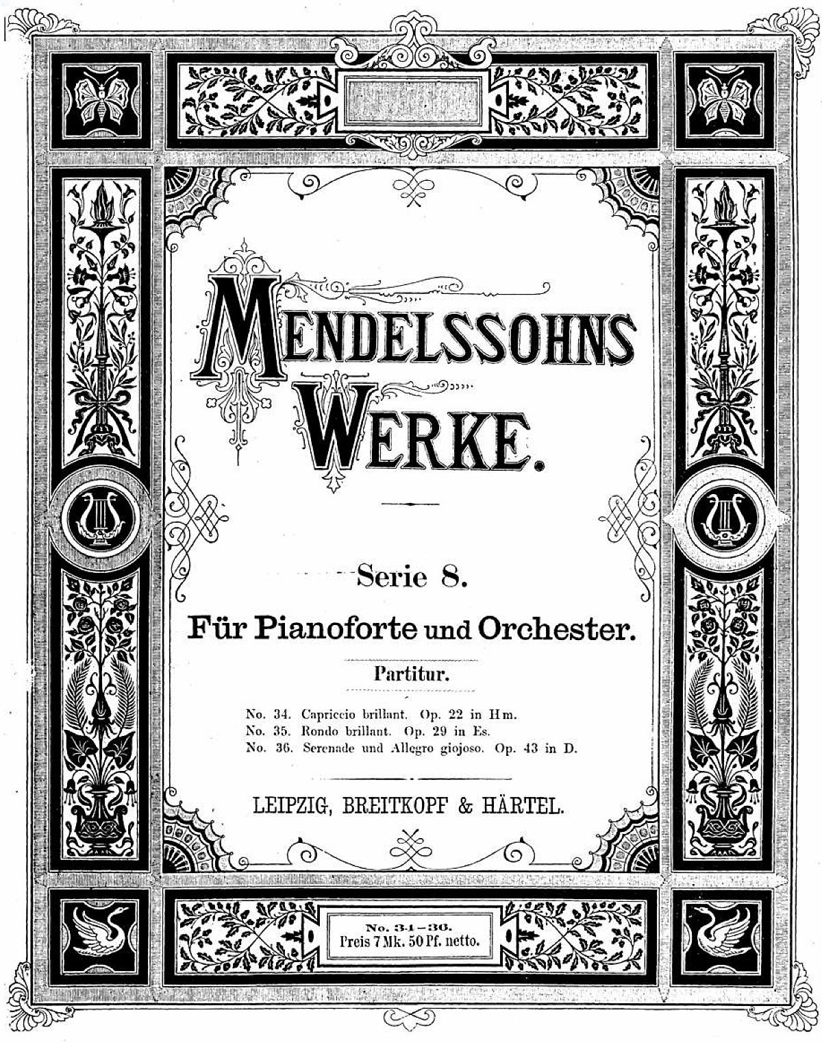 Felix Mendelssohn, partition de son Op.22, cliquer pour une vue agrandie resp. voir l'original et ses références
