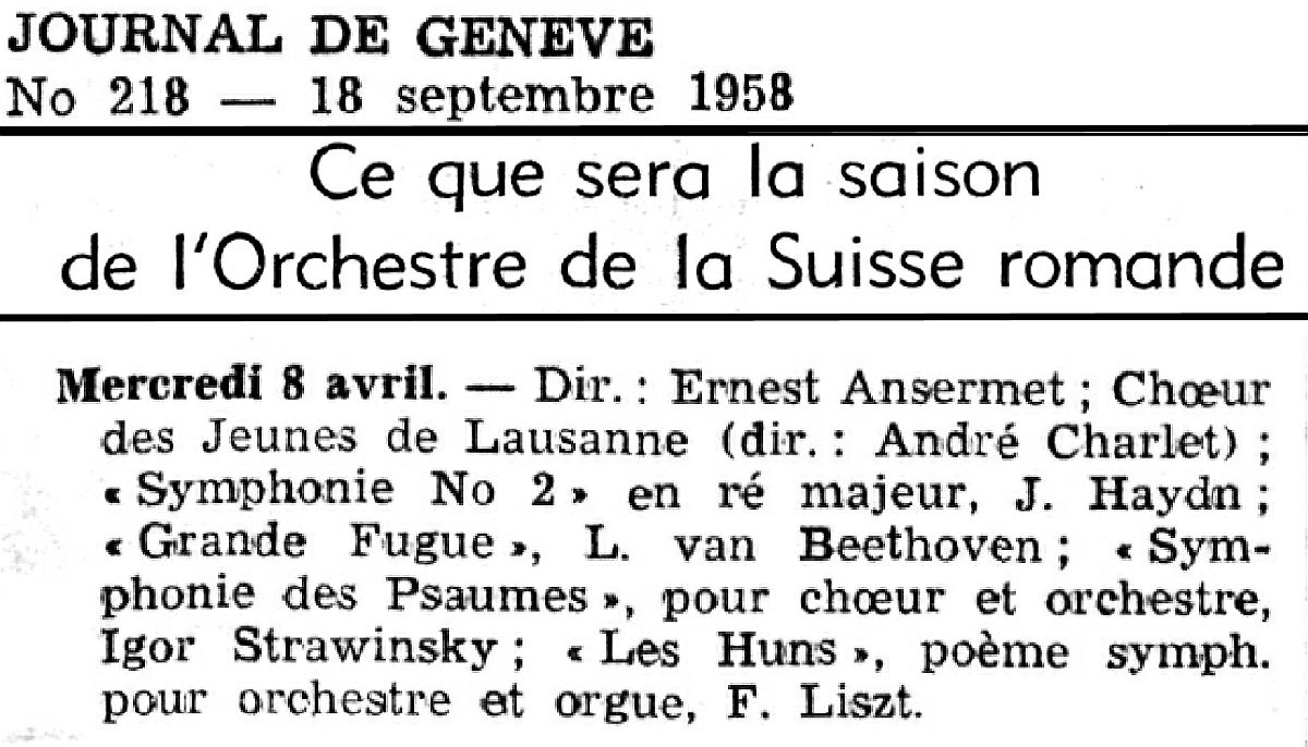 Extrait du Journal de Genève du 18 septembre 1958, page 9