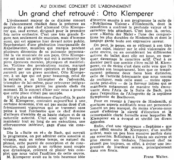 Compte-rendu de Franz Walter publié dans le Journal de Genève du 8 mars 1957 en page 8, clicquer pour une vue agrandie