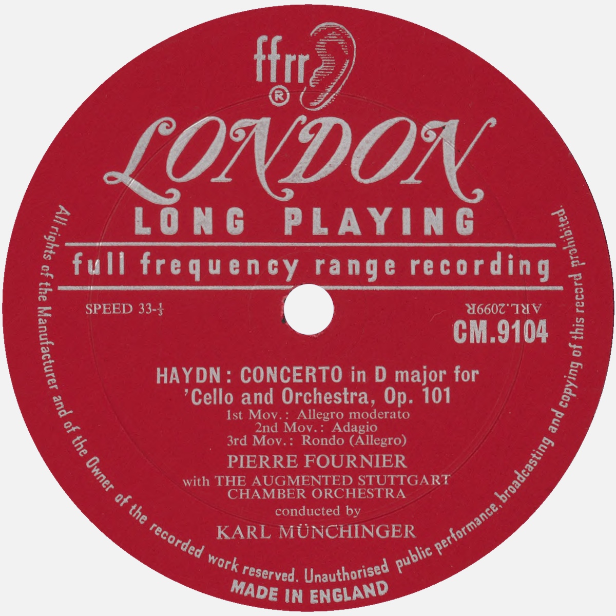 Étiquette recto du disque LONDON CM 9104