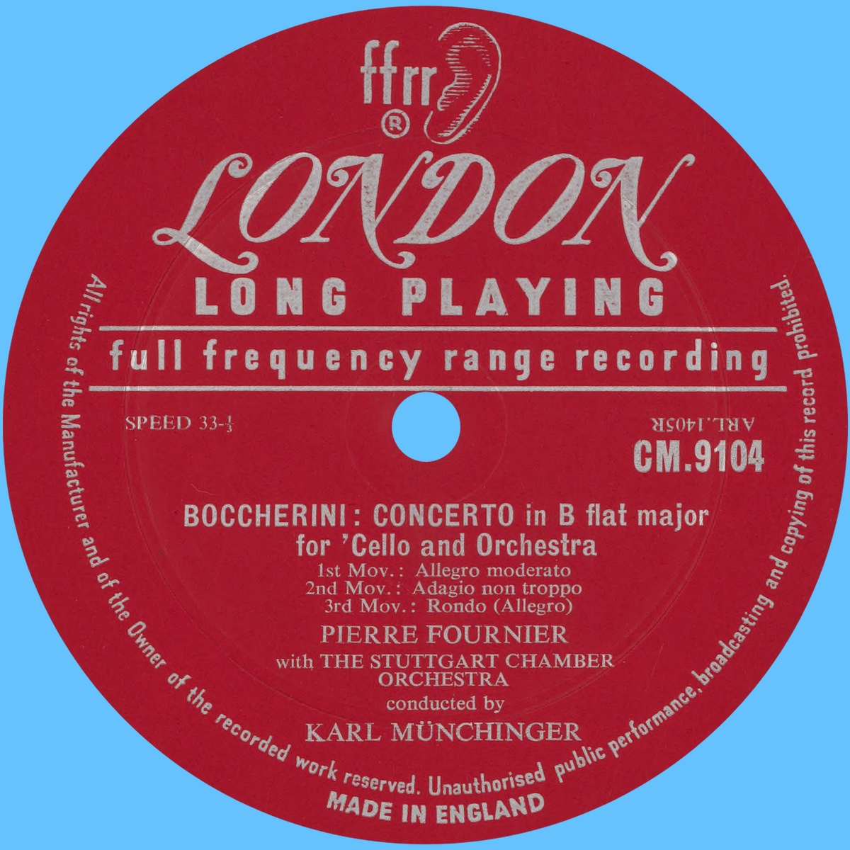 Étiquette verso du disque LONDON CM 9104