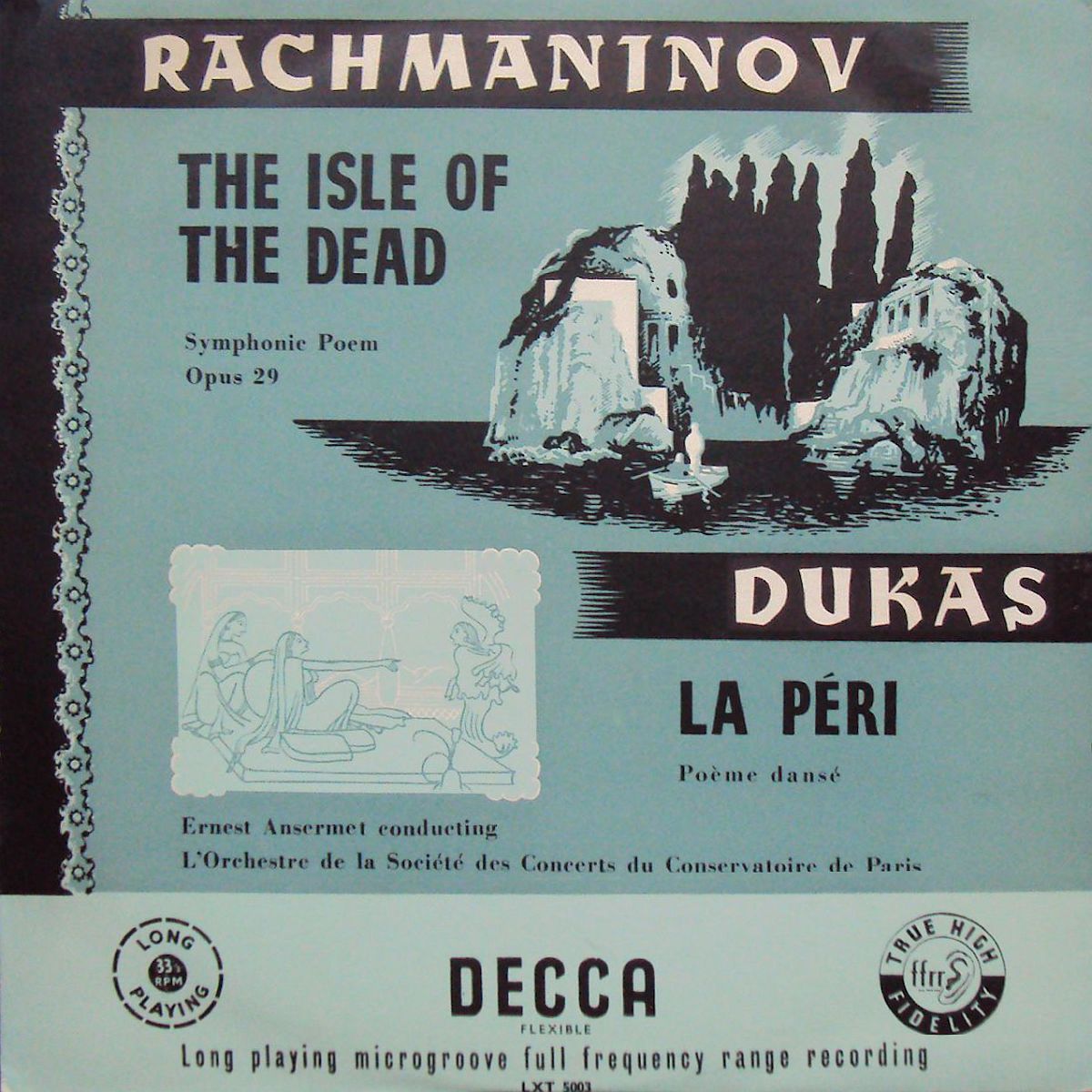 Recto pochette Decca LXT 5003, l'une des éditions de l'enregistrement proposé sur cette page, cliquer pour une vue agrandie
