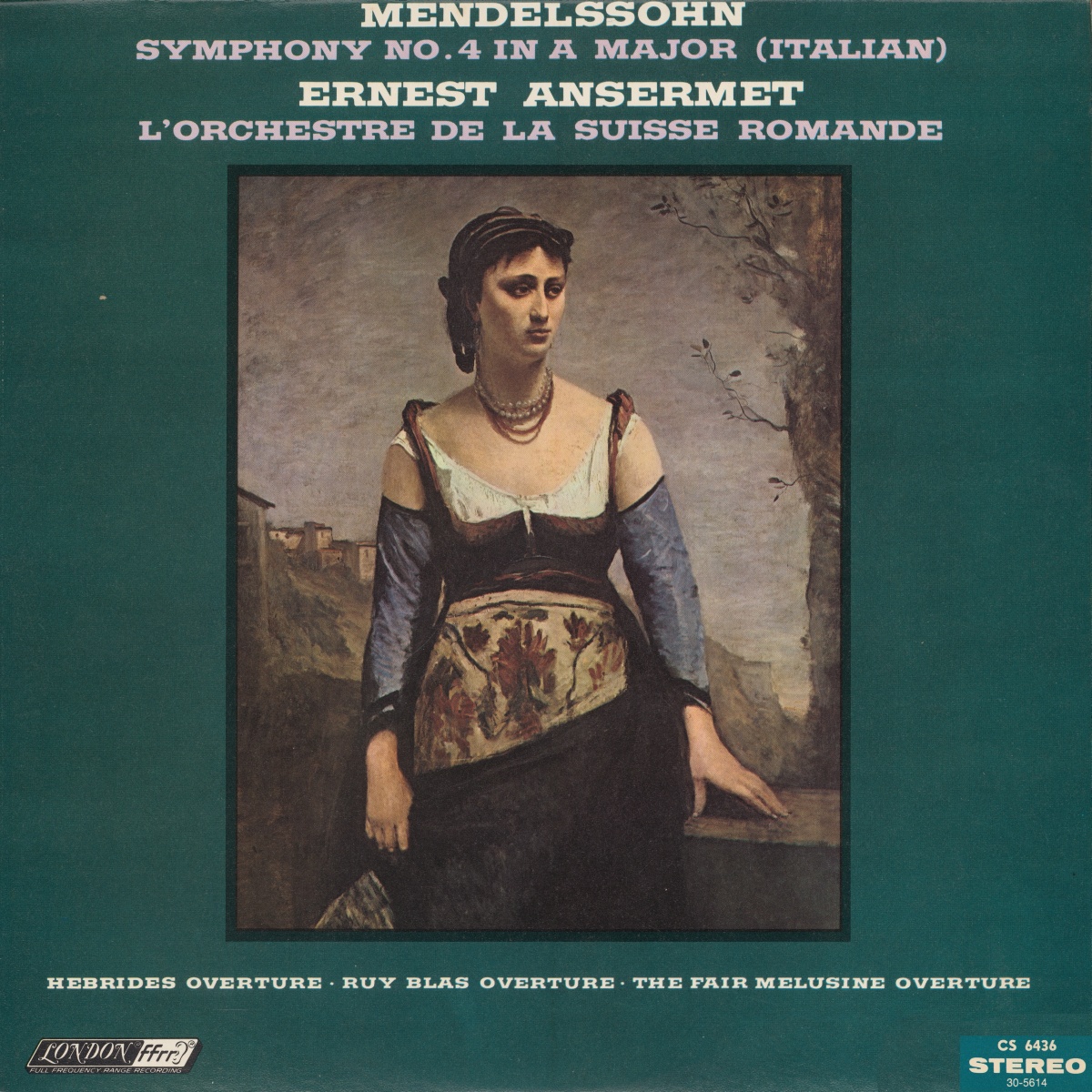 Recto de la pochette du disque London CS 6436, avec “Agostina L'Italienne” de Jean-Baptiste-Camille Corot, 1866