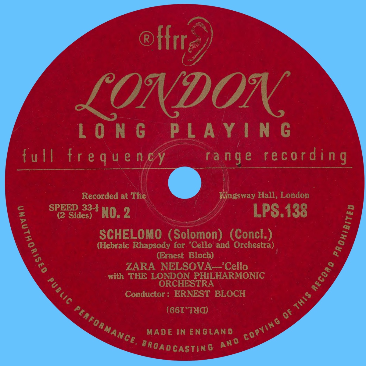 Étiquette verso du disque London Records LPS 138