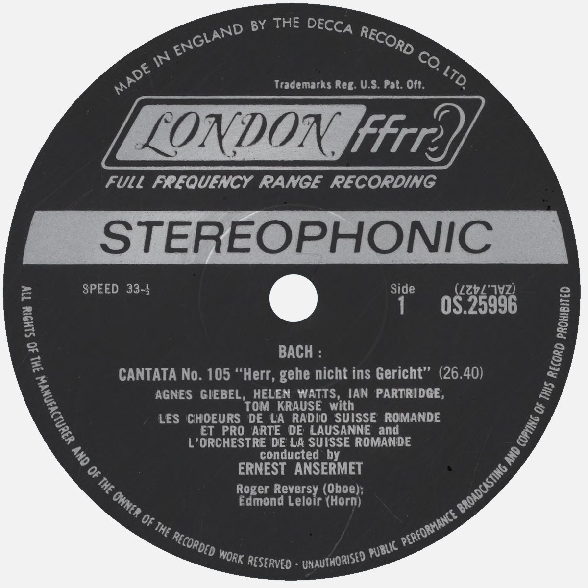 Étiquette recto du disque London OS 25996