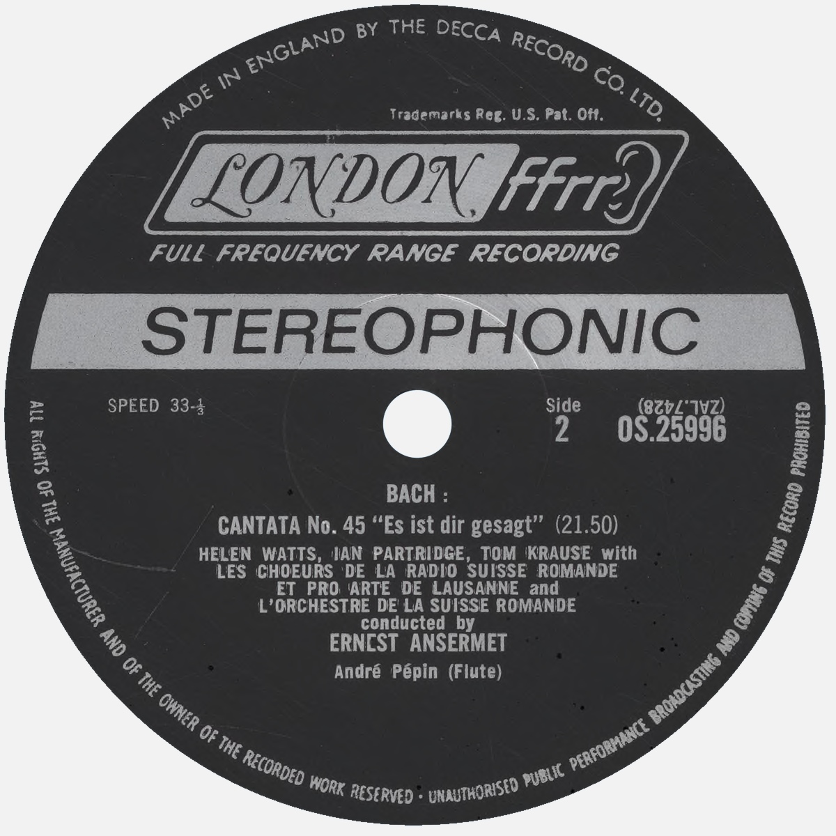 Étiquette verso du disque London OS 25996