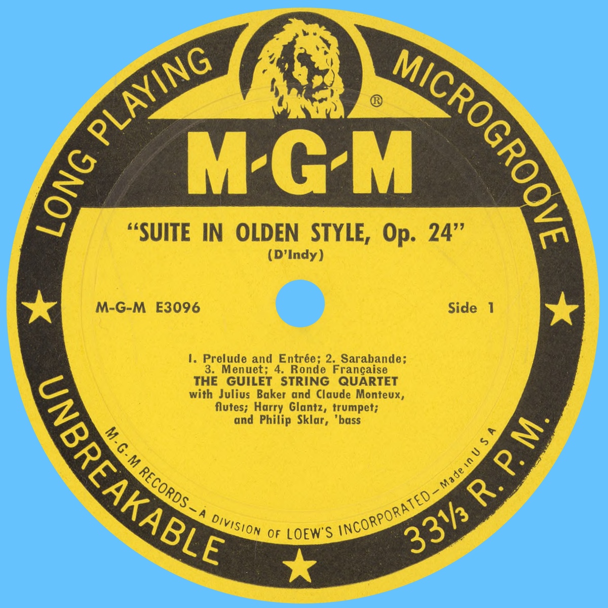 Étiquette verso du disque MGM E 3096