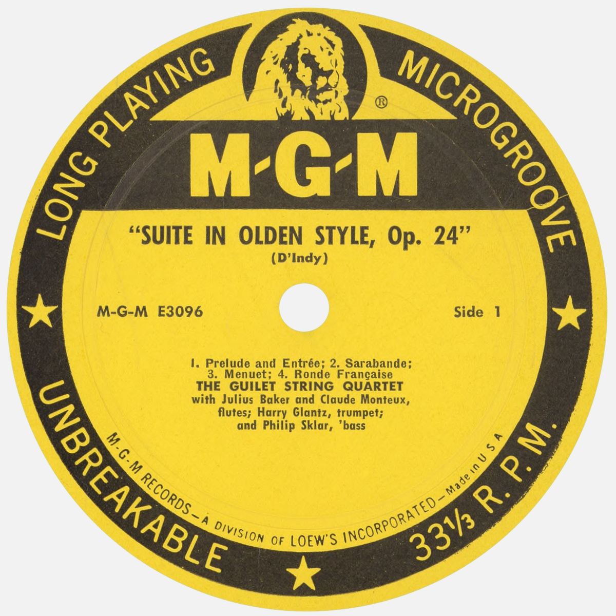 Étiquette recto du disque MGM E 3096