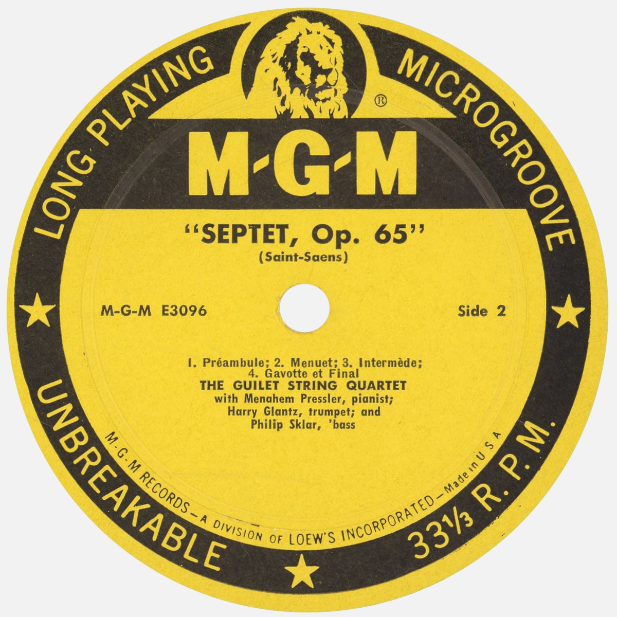 Étiquette recto du disque MGM E 3096