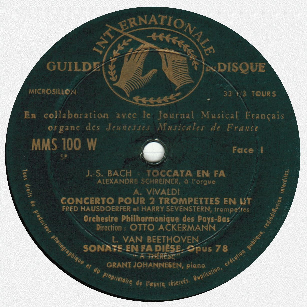 Étiquette face 1 du disque MMS 100 W, édition française, clicquer pour une vue agrandie